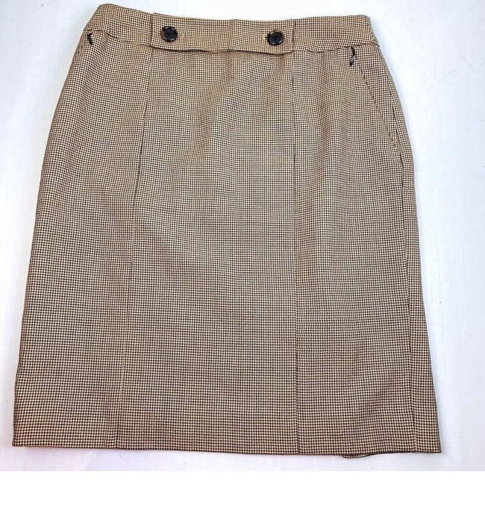 Carlisle Wool Blend Straight Skirt Women's 6 Brown Houndstooth Career Classic
